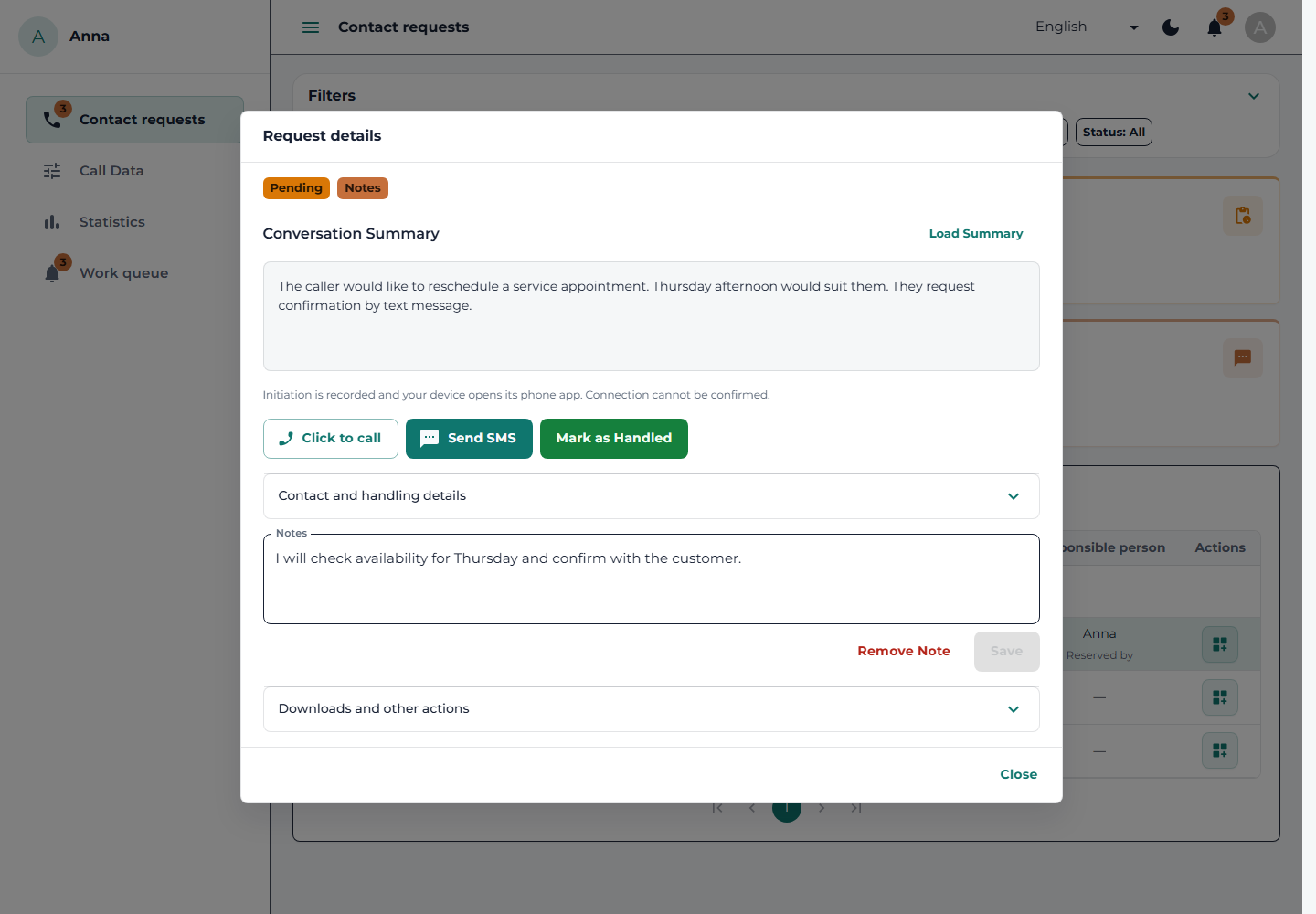 One view of the customer’s request. Example product data
